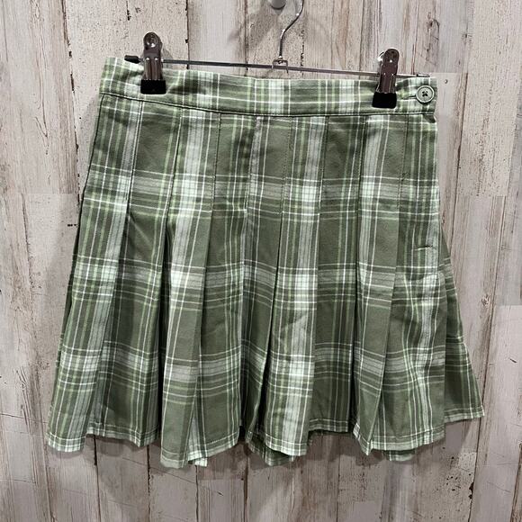 Aerie Green Plaid Academia School Girl Preppy Pleated Mini Skirt Womens Size S - Picture 1 of 5